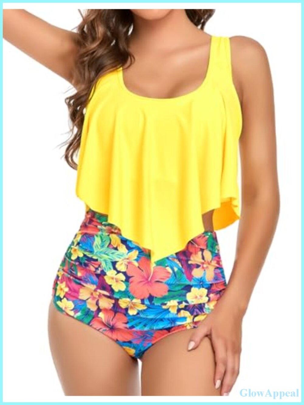 High Waisted Tankini Set Tummy Control Swimwear Plus Size Two Piece Bathing Suit